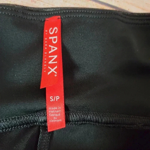 Spanx Size Small Faux Leather Side Stripe Leggings Black w/ White Stripe - Picture 10 of 12